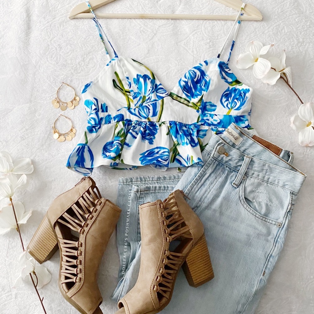 Cropped Floral Print Peplum Camisole Top